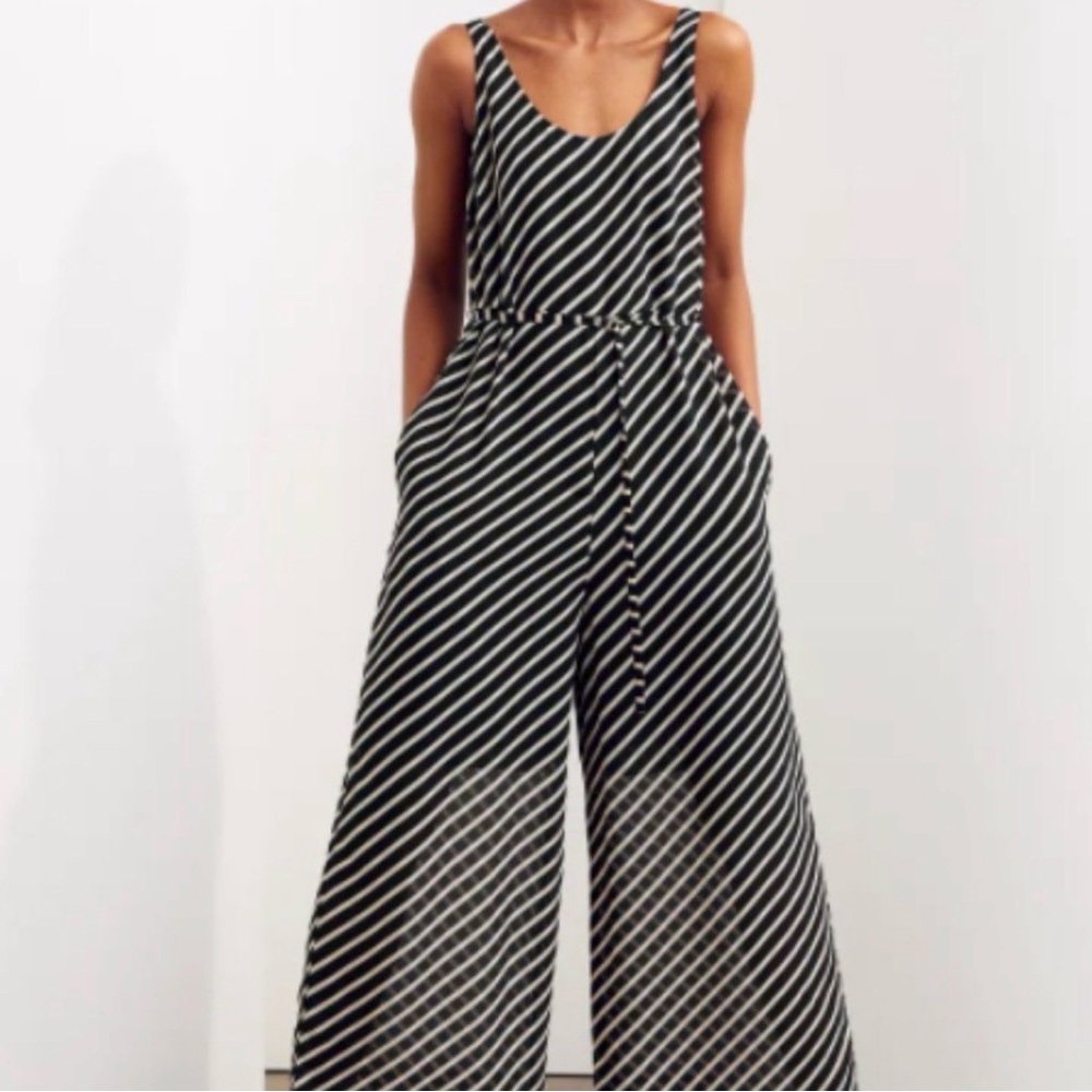 H&M Striped Navy and White Jumpsuit